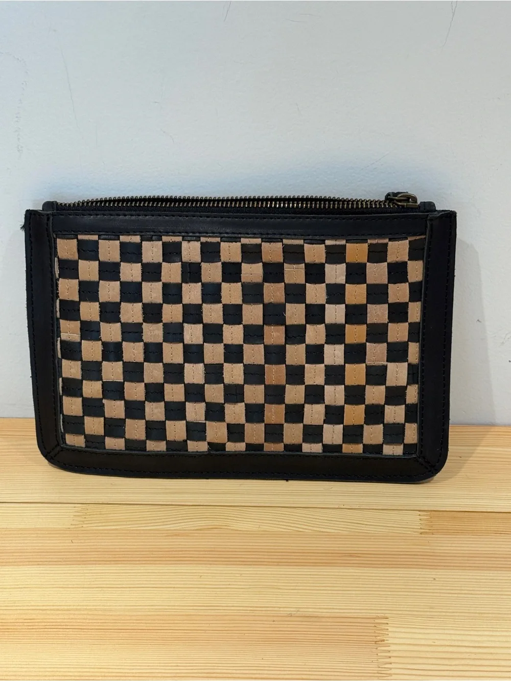 ABLE Nesmia Basketweave Leather Clutch in Black / Tan – NWT